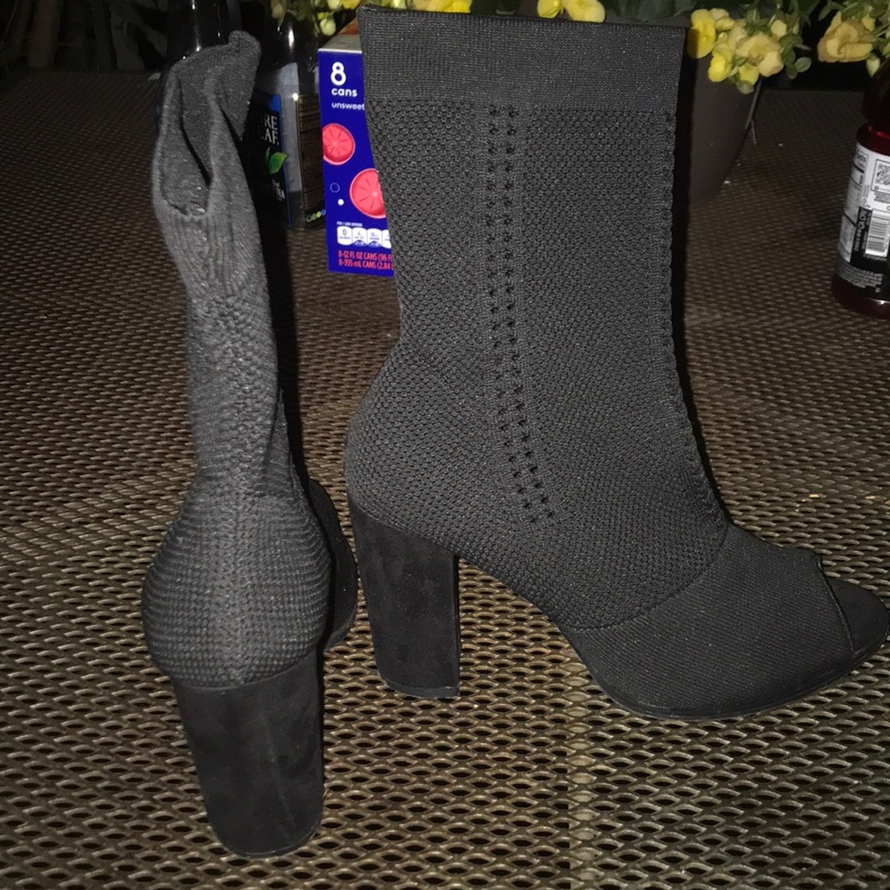 Heeled mesh boots.